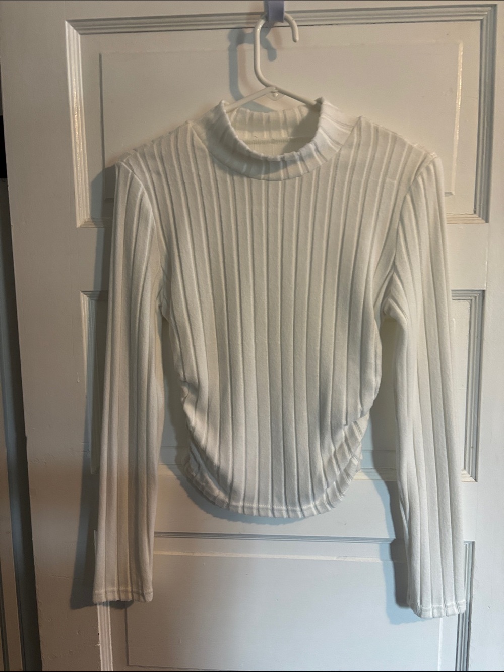 SHEIN White Ribbed Long Sleeve Mock Neck Top